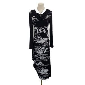 La El Couture Maxi Dress Size S Long Sleeve Cowl Neck Black White Whimsigoth